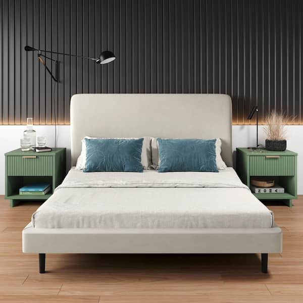 Manhattan Comfort Granville Sage Green 1-Drawer 18.11 in. W Modern Nightstand (Set of 2)