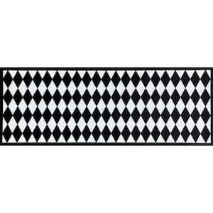 Washable Classic Black and White Diamond 2 ft. 3 in. x 6 ft. 3 in. Runner Rug Mat