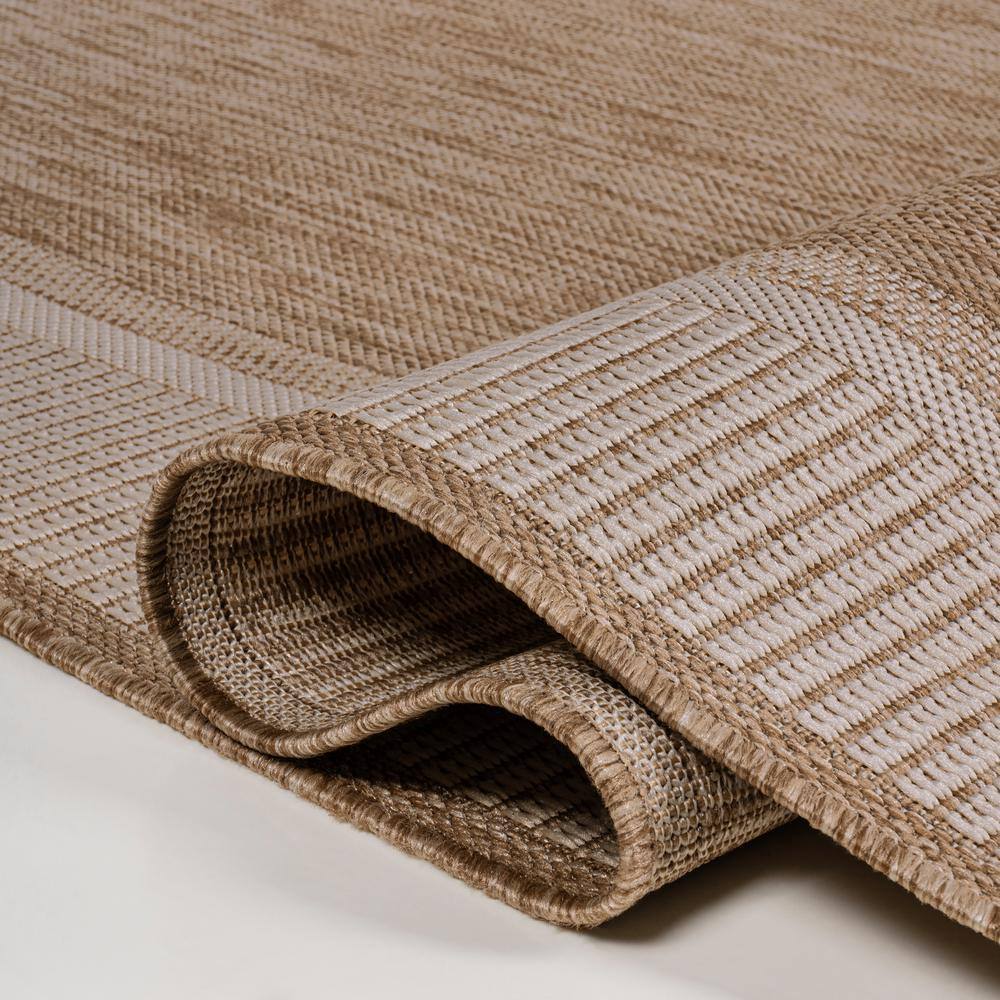 Beige and Cream Coastal Stripe Indoor/Outdoor Runner Rug 2 x 8