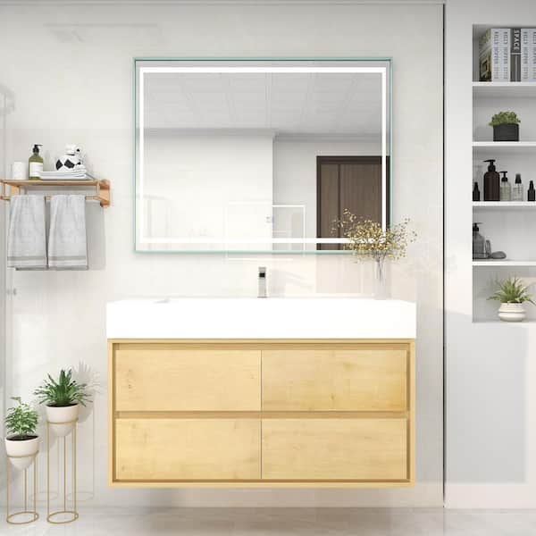BV Better Vanity Saggie 47 in. W. x 20 in. D x 28 in. H Single Sink Floating Bath Vanity in Oak with White Acrylic Top