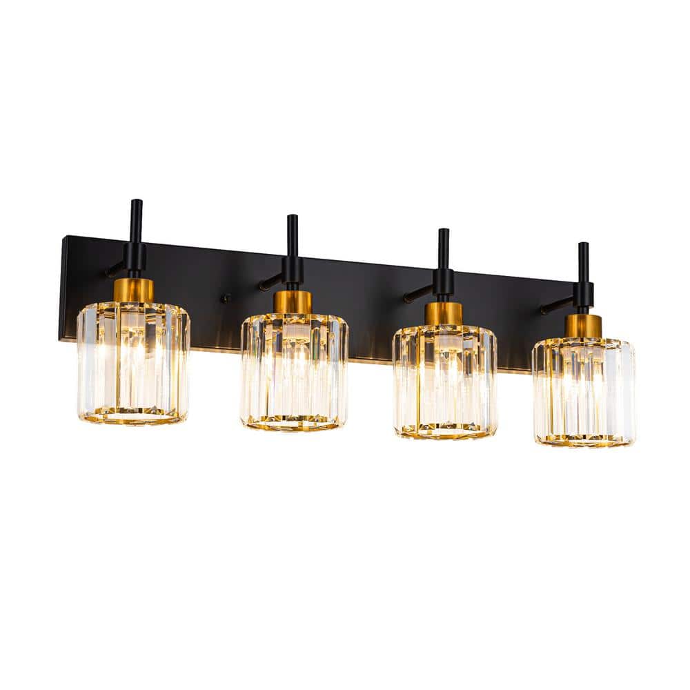 LLHZSY 26 in. 4 Lights Black Gold Dimmable Modern Bathroom Vanity Light ...