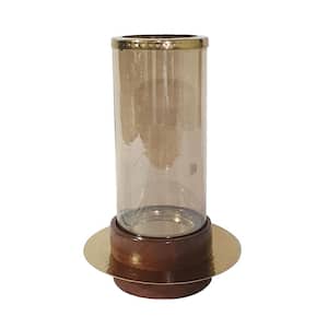 Gold and Clear Wood and Glass Hurricane Candle Holder