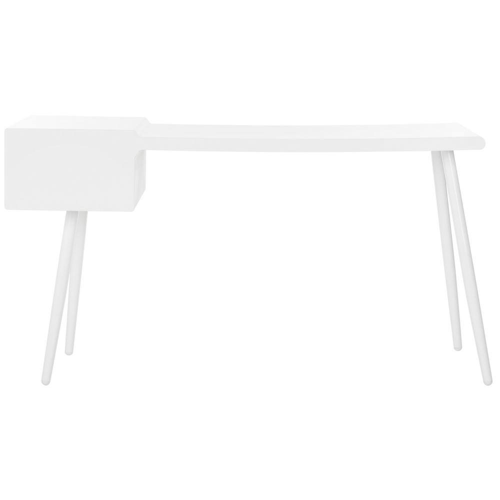 White Wood Mid-Century Modern Writing Desk with Drawers