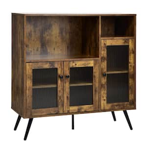 Brown Buffet Sideboard Kitchen Storage Cupboard with Glass Door and Adjustable Shelves