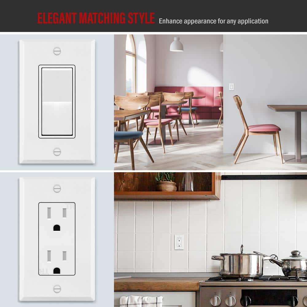 White Matte Stainless Steel 1-Gang Rocker Wall Plate Set