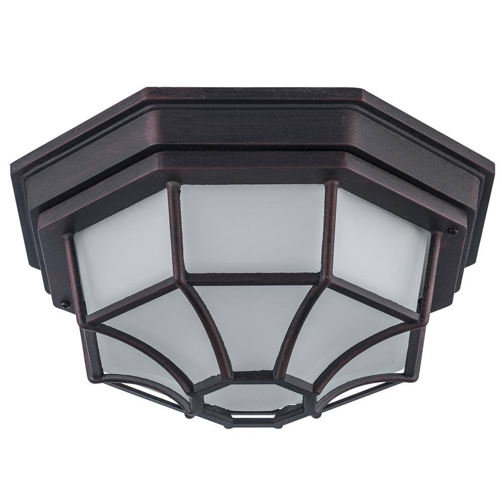 Rust 11" Glass and Metal Flushmount Lantern