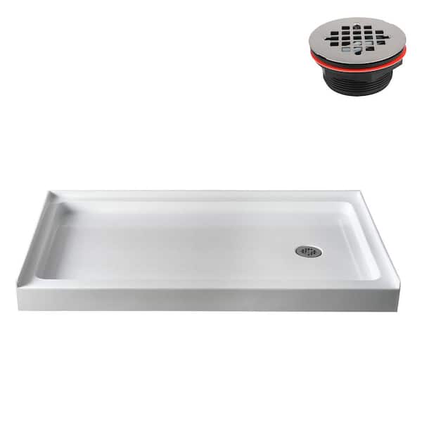 60 in. L x 36 in. W Alcove Acrylic Shower Pan Base in Glossy White with Right Drain, Drain Included