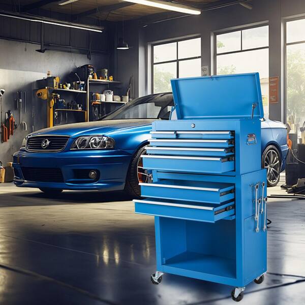 Boyel Living 8-Drawer Blue Rolling Tool Storage Cabinet Lockable