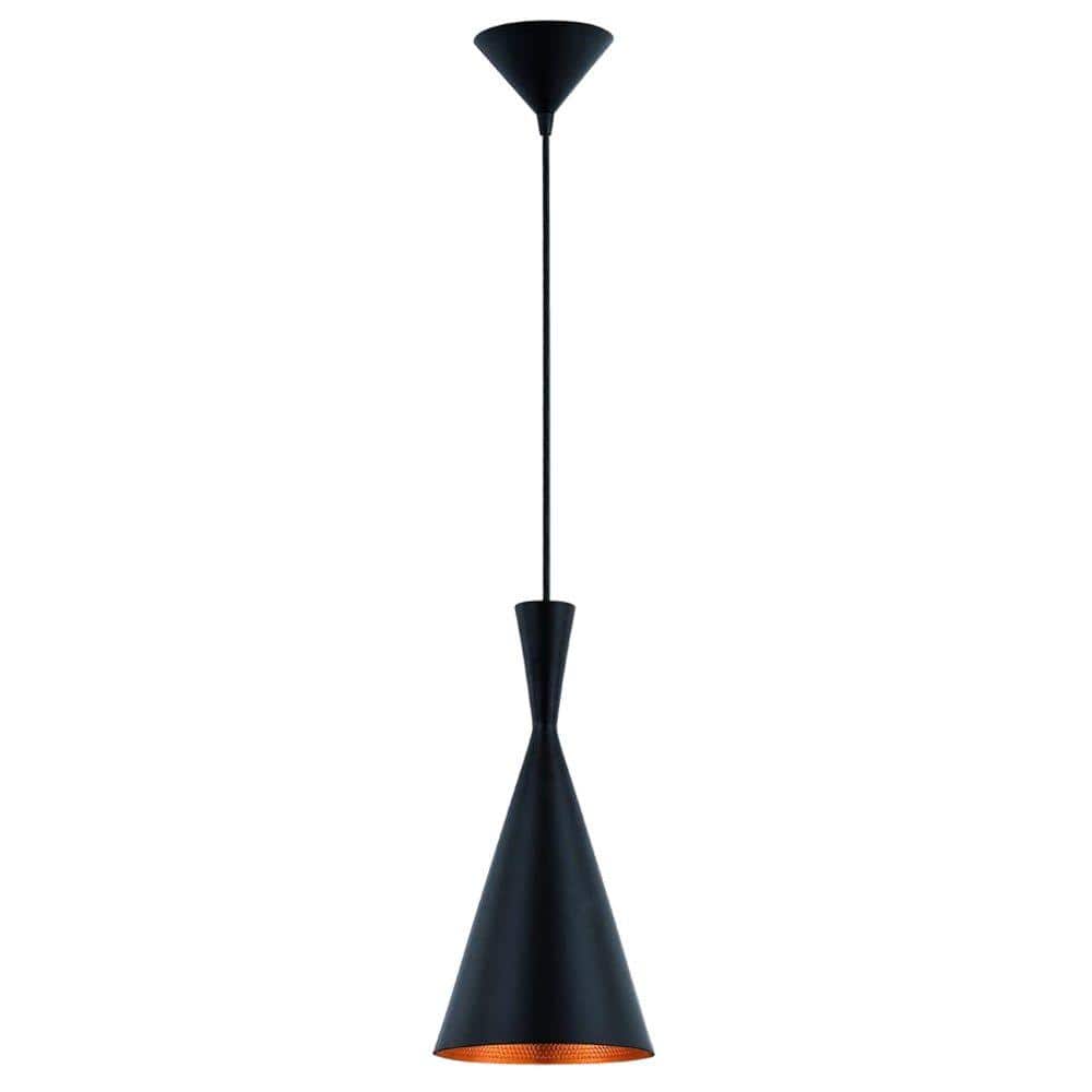 Black Aluminum Cone Pendant Light with Brass Interior