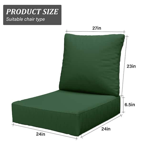 24 in. x 24 in. x 6.5 in. Outdoor Repacement Deep Seating Lounge Chair Cushion with Backrest Green