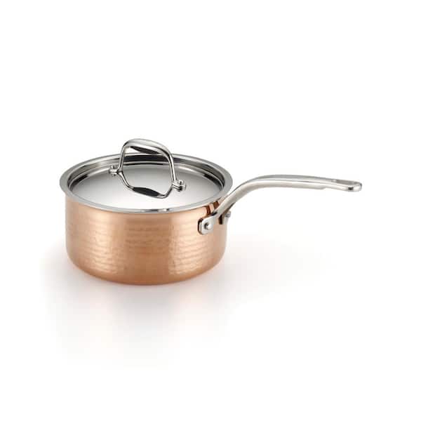 Lagostina Martellata 2 Qt. Hammered Copper Tri-Ply Sauce Pan with Lid