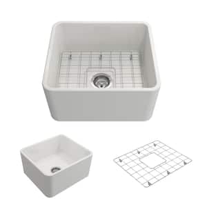 Classico Farmhouse Apron Front Fireclay 20 in. Single Bowl Kitchen Sink with Bottom Grid and Strainer in White