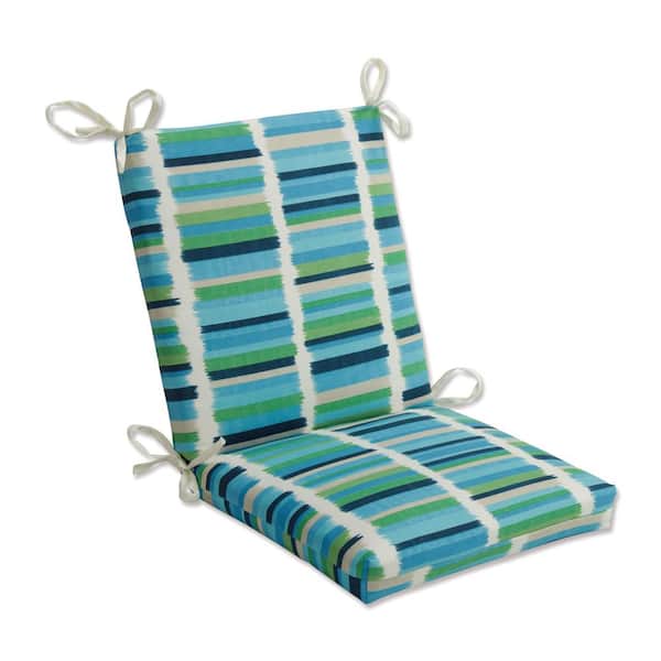 Pillow Perfect Stripe Outdoor/Indoor 18 in W x 3 in H Deep Seat, 1-Piece Chair Cushion and Square Corners in Blue/Green Solar