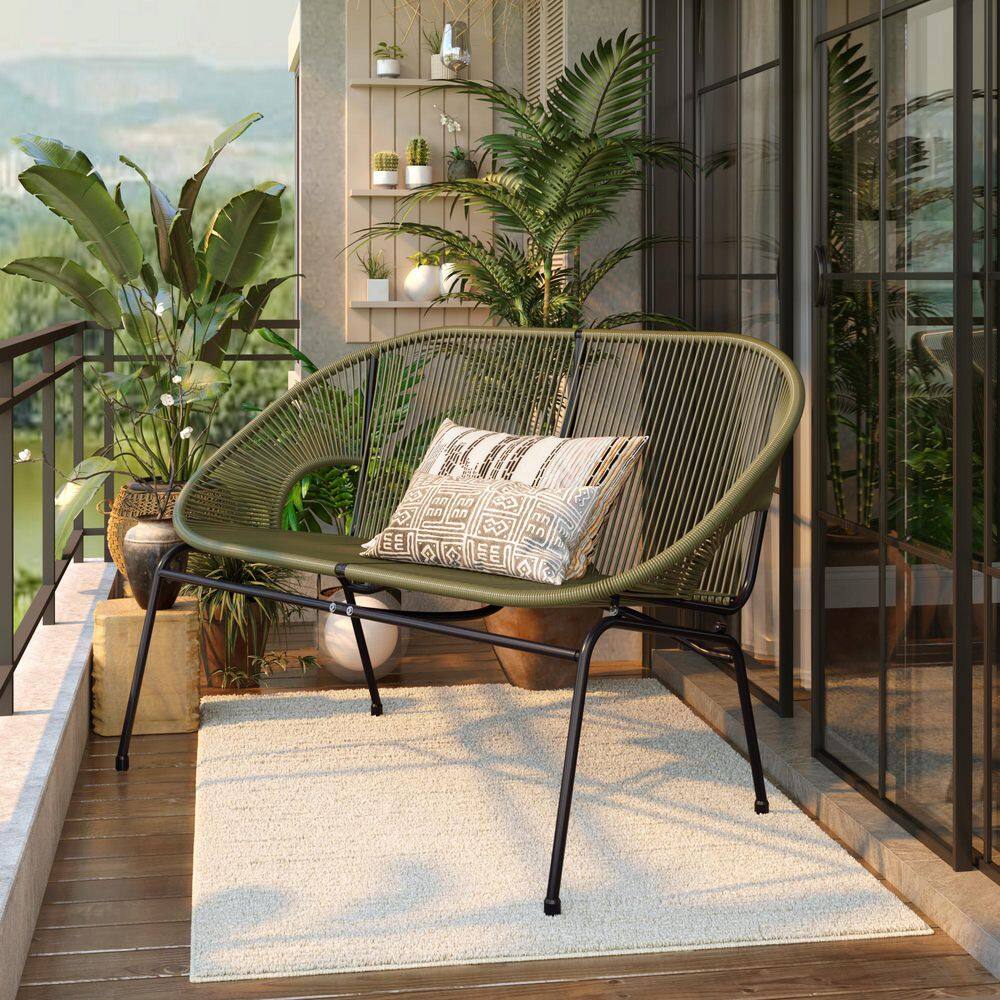 Condessa 52 in. 2-Person Green Faux Rattan and Metal Outdoor Patio Bench price history on PriceWatchPro