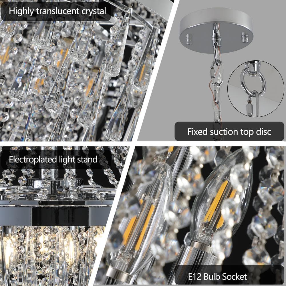 Chrome and Crystal Empire Candle Chandelier