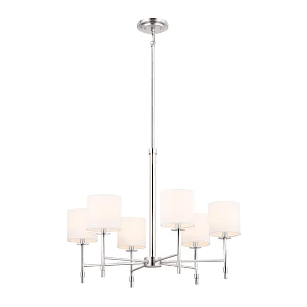 Ali 28 in. 6-Light Polished Nickel Traditional Shaded Circle Chandelier for Dining Room
