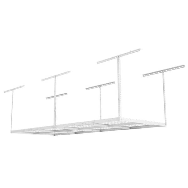 FLEXIMOUNTS Adjustable Height Overhead Ceiling Mount Garage Rack in White (96 in. W x 36 in. D)