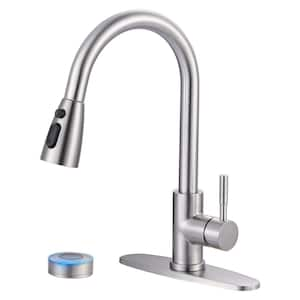 Single Handle Pull Down Sprayer Kitchen Faucet with 3-Mode Spray and Mobile Motion Sensor in Brushed Nickel