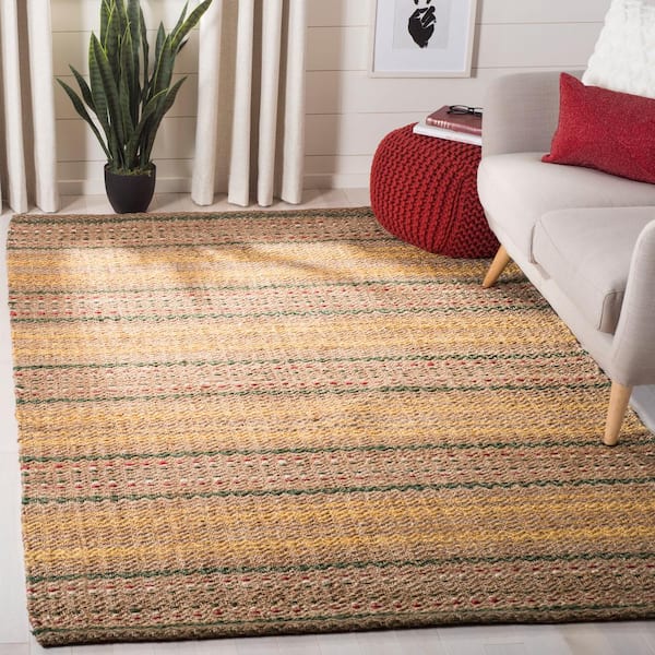 SAFAVIEH Natural Fiber Beige/Gold 6 ft. x 6 ft. Square Striped