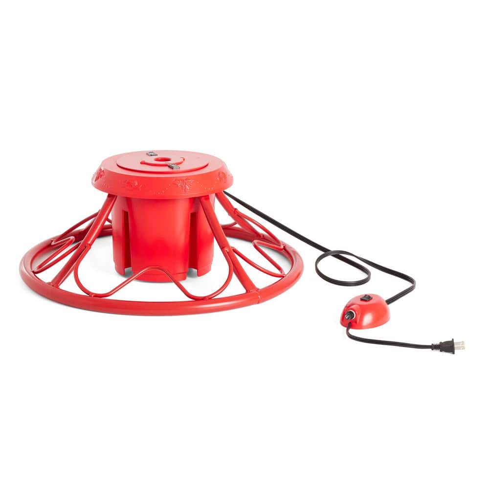 Red Metal Rotating Stand for Artificial Christmas Trees up to 9 Feet