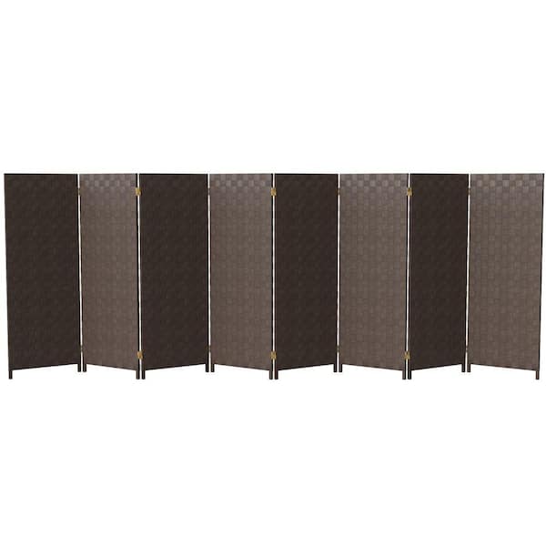 4 ft. Short Woven Fiber Outdoor All Weather Folding Screen - 8 Panel - Dark Brown