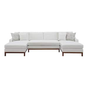 Valiant 127 in. Square Arm 1-Piece Chenille U-Shaped Sectional Sofa in Ivory Chenille