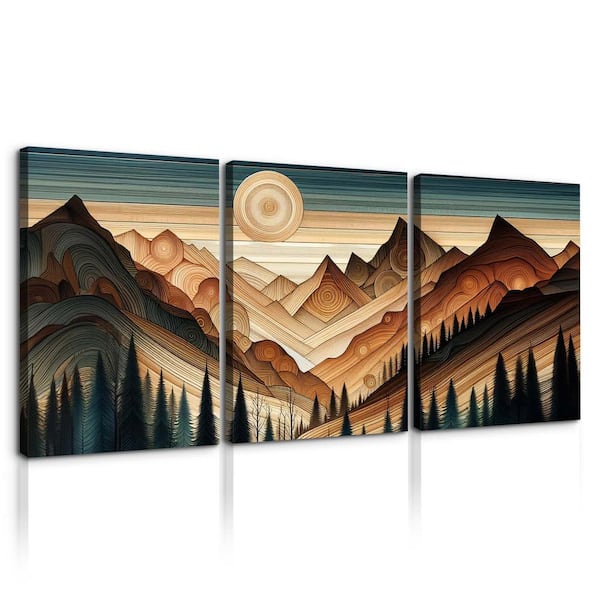 Unbranded Nature Scenes Framed Canvas Wall Art Print Abstract Mountain and Forest Decoration Painting 12 in. x 18 in. (Set of 3)