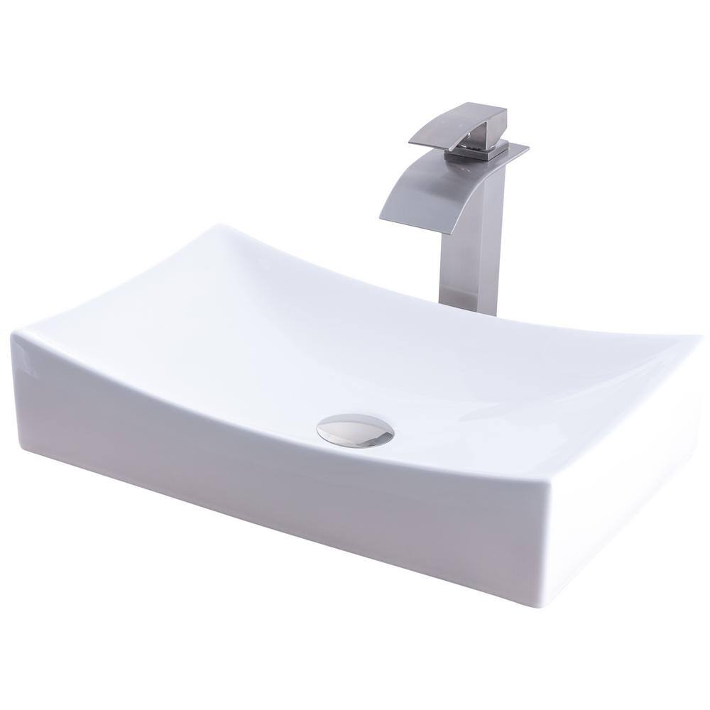Novatto White Porcelain Rectangular Vessel Sink with Faucet and Drain