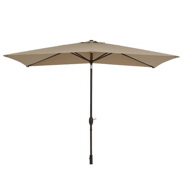 Inner Decor Seymo 10 ft. x 7 ft. Aluminum Rectangular Market Tilt Patio Umbrella in Light Brown without Base