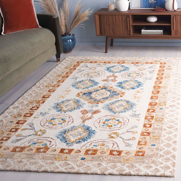 Aspen 3 ft. x 5 ft. Ivory/Beige Oriental Border Area Rug