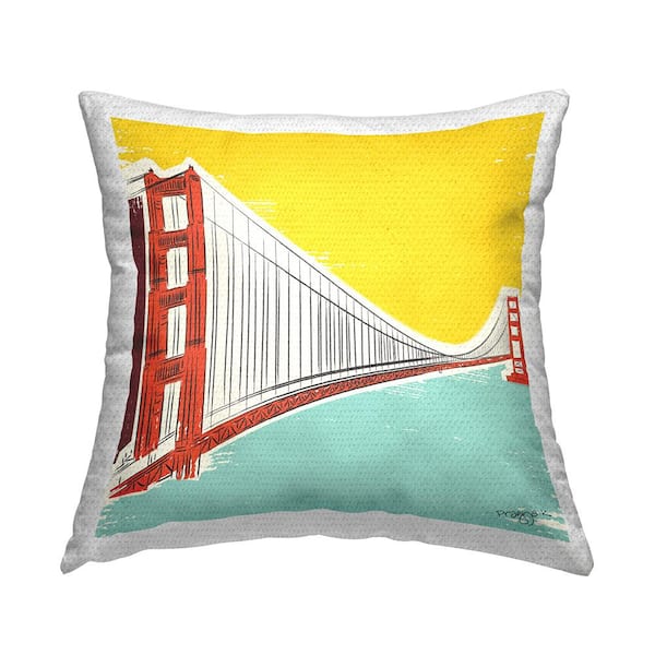 Stupell Industries Golden Gate Bridge Yellow Square Outdoor Throw Pillow