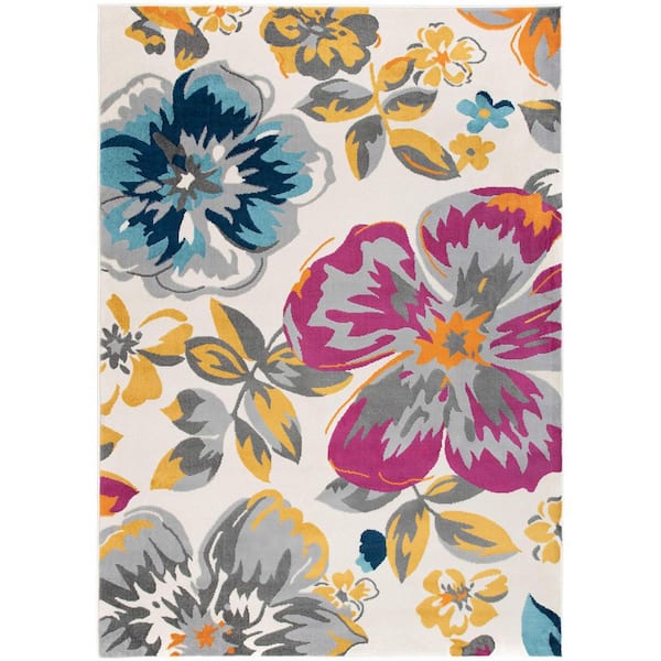 Unbranded Yellow 5 ft. x 7 ft. Floral Indoor/Outdoor Polypropylene Area Rug