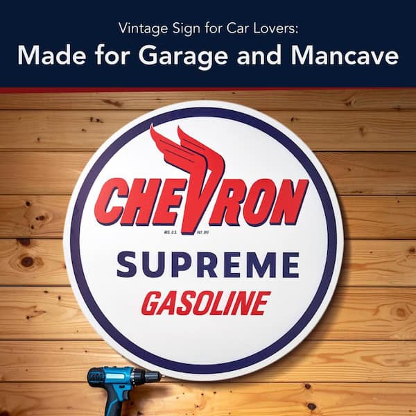 American Art Decor Chevron Supreme Gasoline Metal Sign 30&quot