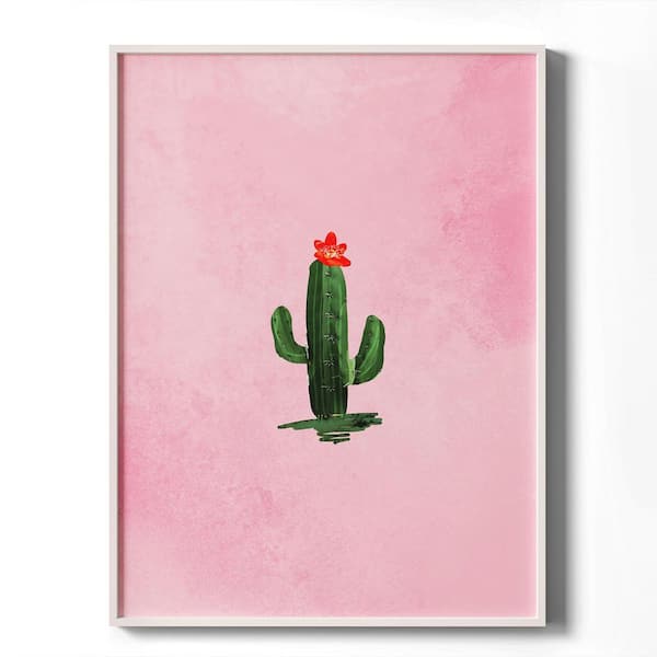 1 Piece Framed Pink Cactus Canvas Wall Art Green Plant Wall Decor Decorative Canvas Print 24 in. x 18 in.