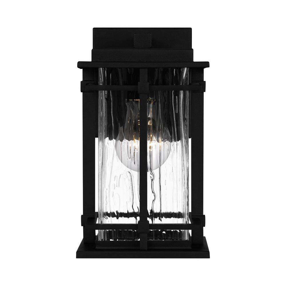 Black Aluminum Dimmable Outdoor Wall Lantern with Textured Glass