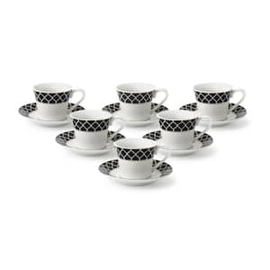 Lorren 2 oz. Porcelain Espresso Set-Service for Six Silver Floral Design
