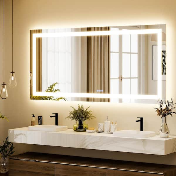 Morden White 28 in. W x 60 in. H LED Light Rectangle Aluminum Alloy Framed Vanity Wall Mirror