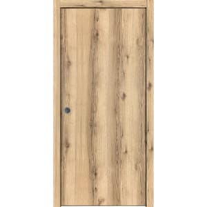 Planum 0010 18 in. x 80 in. Flush Oak Finished Wood Sliding Door with Single Pocket Hardware