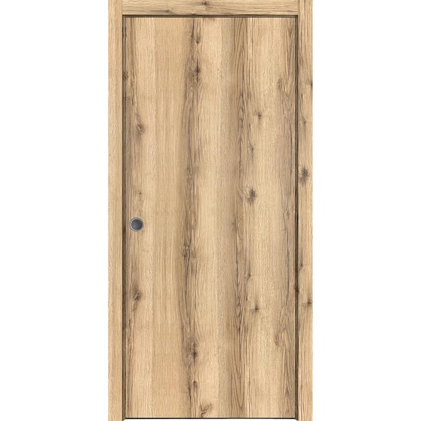 Sartodoors Planum 0010 18 in. x 80 in. Flush Oak Finished Wood Sliding Door with Single Pocket Hardware