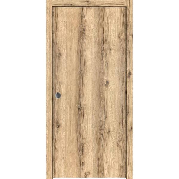 Sartodoors Planum 0010 18 in. x 96 in. Flush Oak Finished Wood Sliding Door with Single Pocket Hardware