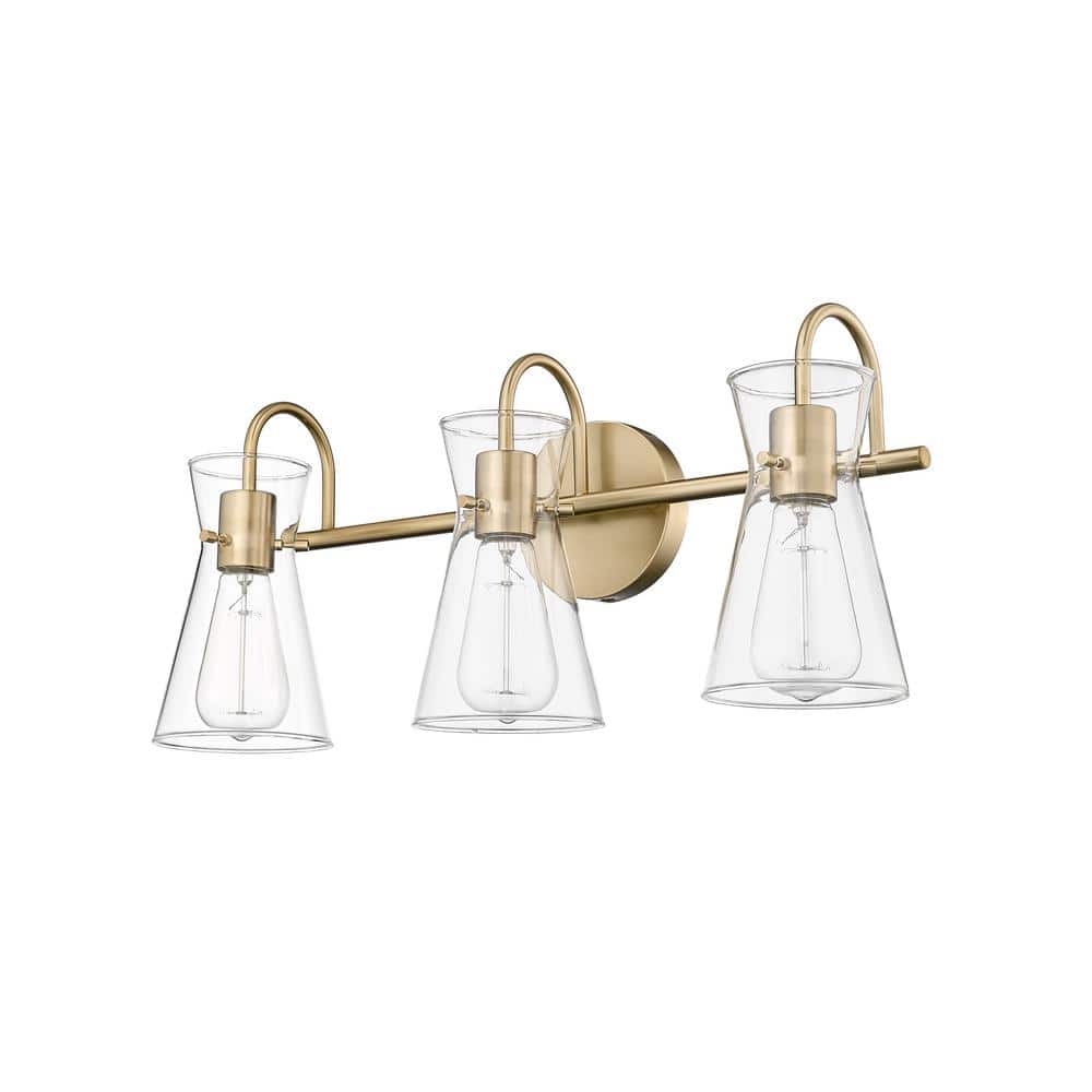 Modern Gold 3-Light Vanity Fixture with Clear Glass Shades
