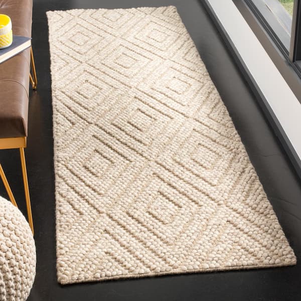 Natura Beige 2 ft. x 12 ft. Solid Color Diamonds Runner Rug