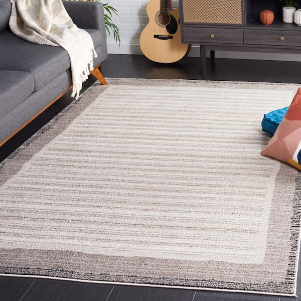 Jade 8 ft. x 10 ft. Ivory/Beige Black Border Striped Modern Area Rug
