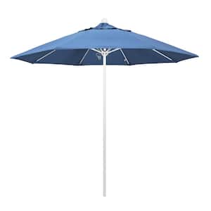9 ft. Fiberglass Market Pulley Open Matted White Patio Umbrella in Capri Pacifica