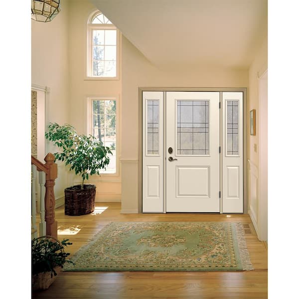 36 in. x 80 in. Left Hand 1/2 Lite Dilworth Decorative Glass Primed Steel Prehung Front Door w/Sidelites