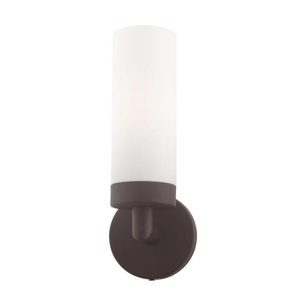 Aero Bronze 1-Light Wall Sconce with Satin Opal White Glass