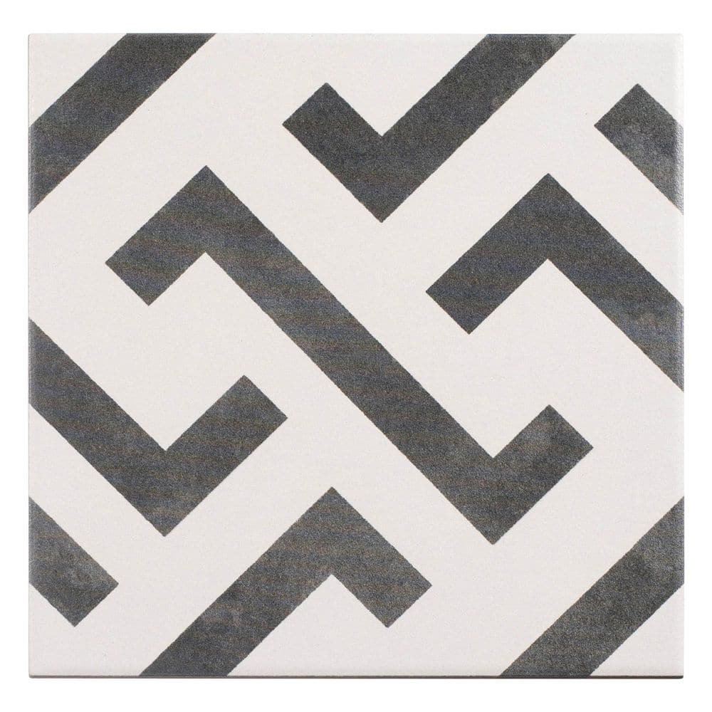 Istanelle Janian Black and White 8 in.x 8 in. Encaustic Patterned Matte Por