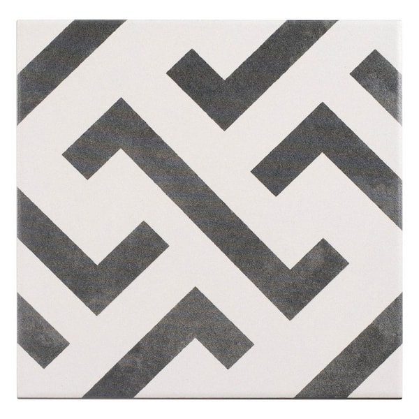 Istanelle Janian Black and White 8 in.x 8 in. Encaustic Patterned Matte Porcelain Wall and Floor Tile (8.17 sq.ft./case)