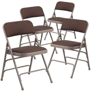 Brown Patterned Metal Folding Chair (4-Pack)
