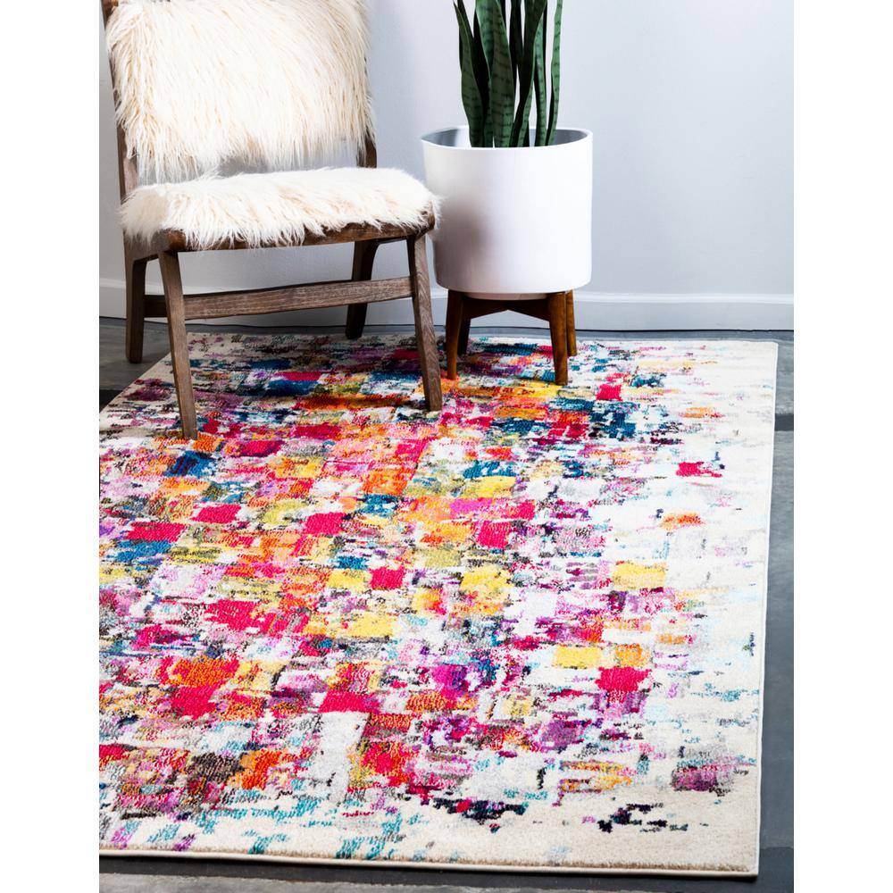 Vibrant Estrella Abstract Blue 3'3" x 5'3" Synthetic Indoor Rug